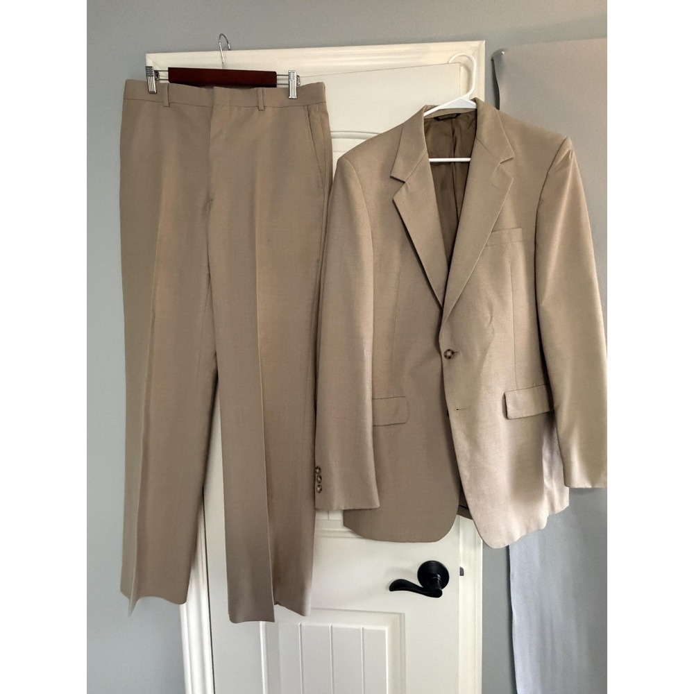 Vtg‎ John Weitz By Palm Beach Suit Mens 46 43x33 Beige 2 Piece Jacket Pants USA